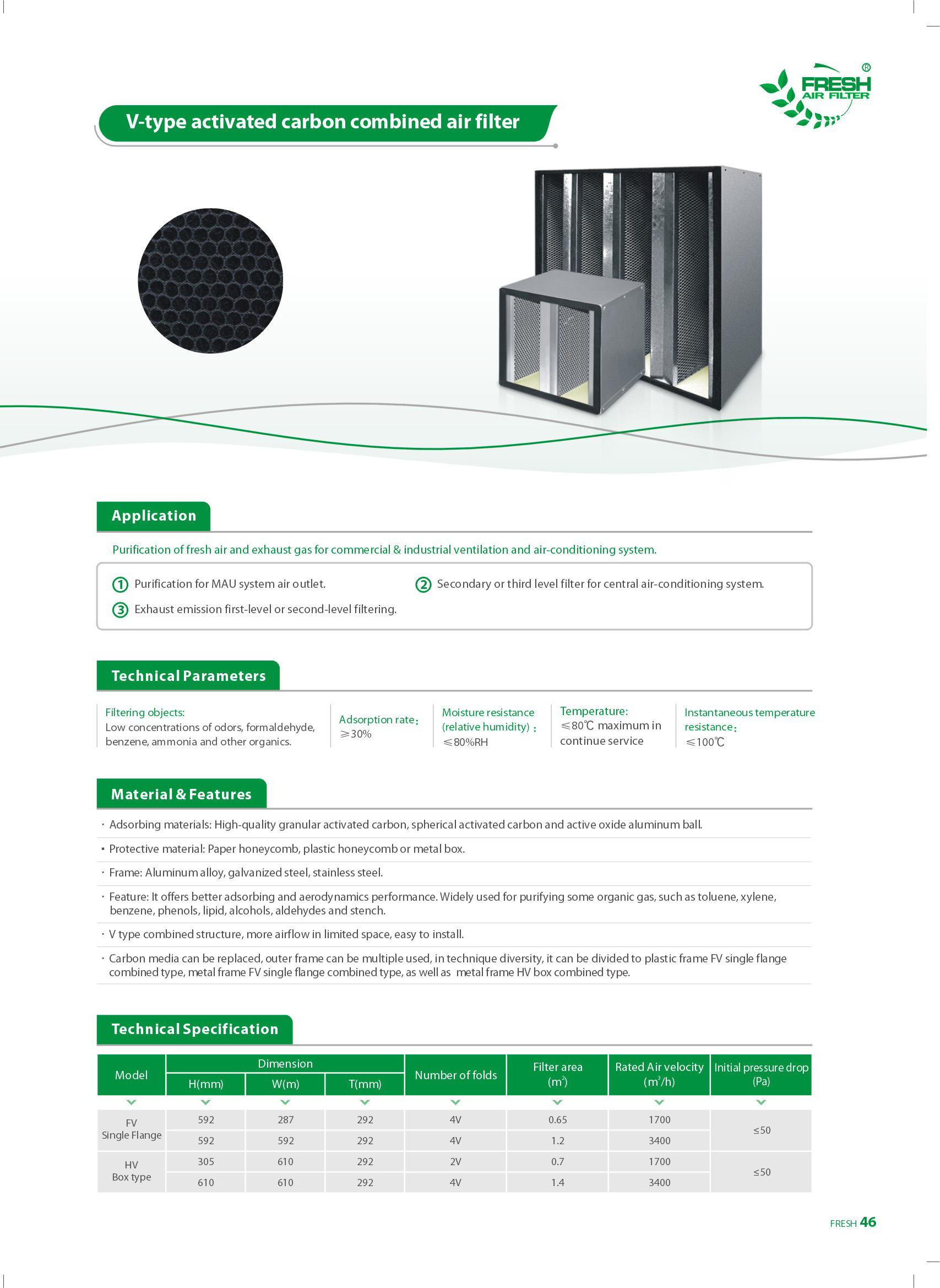 38-V-type activated carbon combined air filter